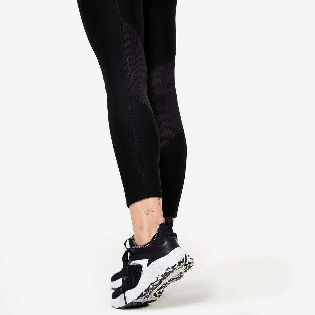 Women's Fitness Cardio Leggings with Phone Pocket - Black/Grey Print