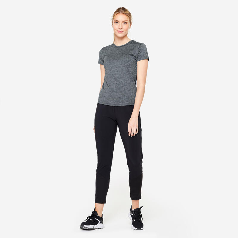 Pantalon jogging coupe carotte Fitness Cardio Femme Noir