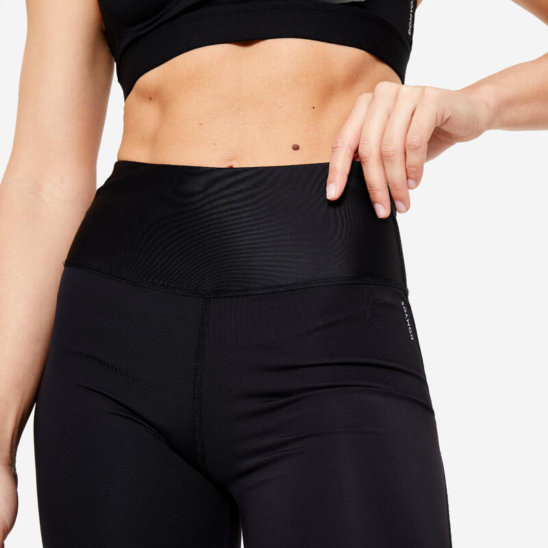 Pantalon scurt 500 Fitness Cardio cu talie înaltă Negru Damă 