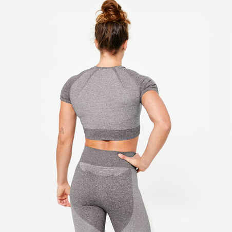 Seamless Short-Sleeved Cropped Fitness T-Shirt - Grey