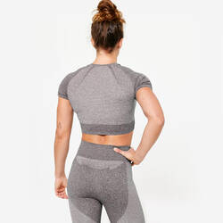 Seamless Short-Sleeved Cropped Fitness T-Shirt - Grey