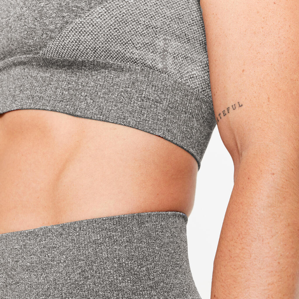Playera Crop-Top Fitness Verde Manga Corta Sin Costuras