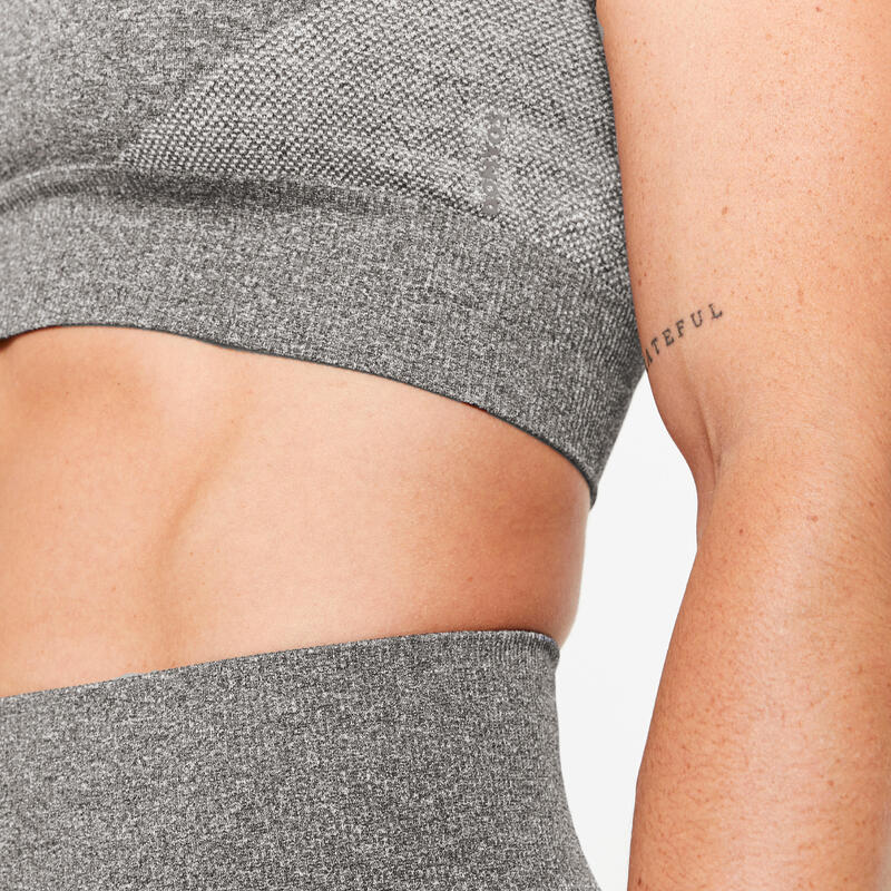 Tricou seamless 900 Fitness Crop Top fără cusături Gri Damă  