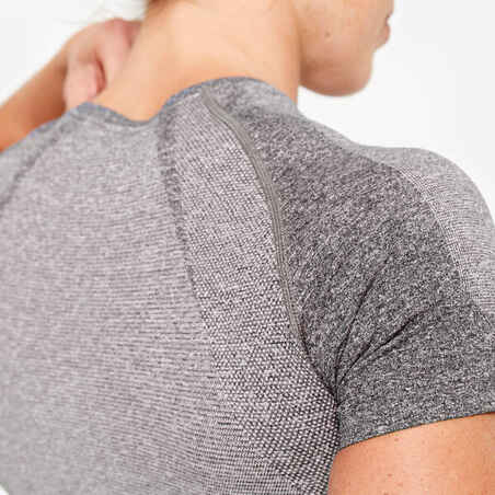 Seamless Short-Sleeved Cropped Fitness T-Shirt - Grey