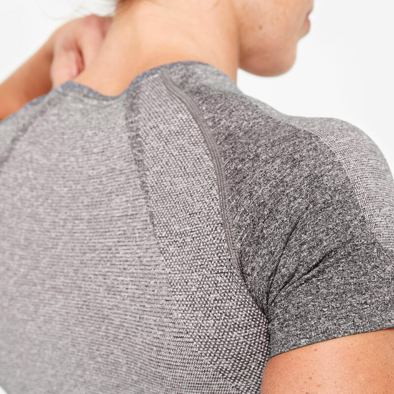 Tricou seamless 900 Fitness Crop Top fără cusături Gri Damă  