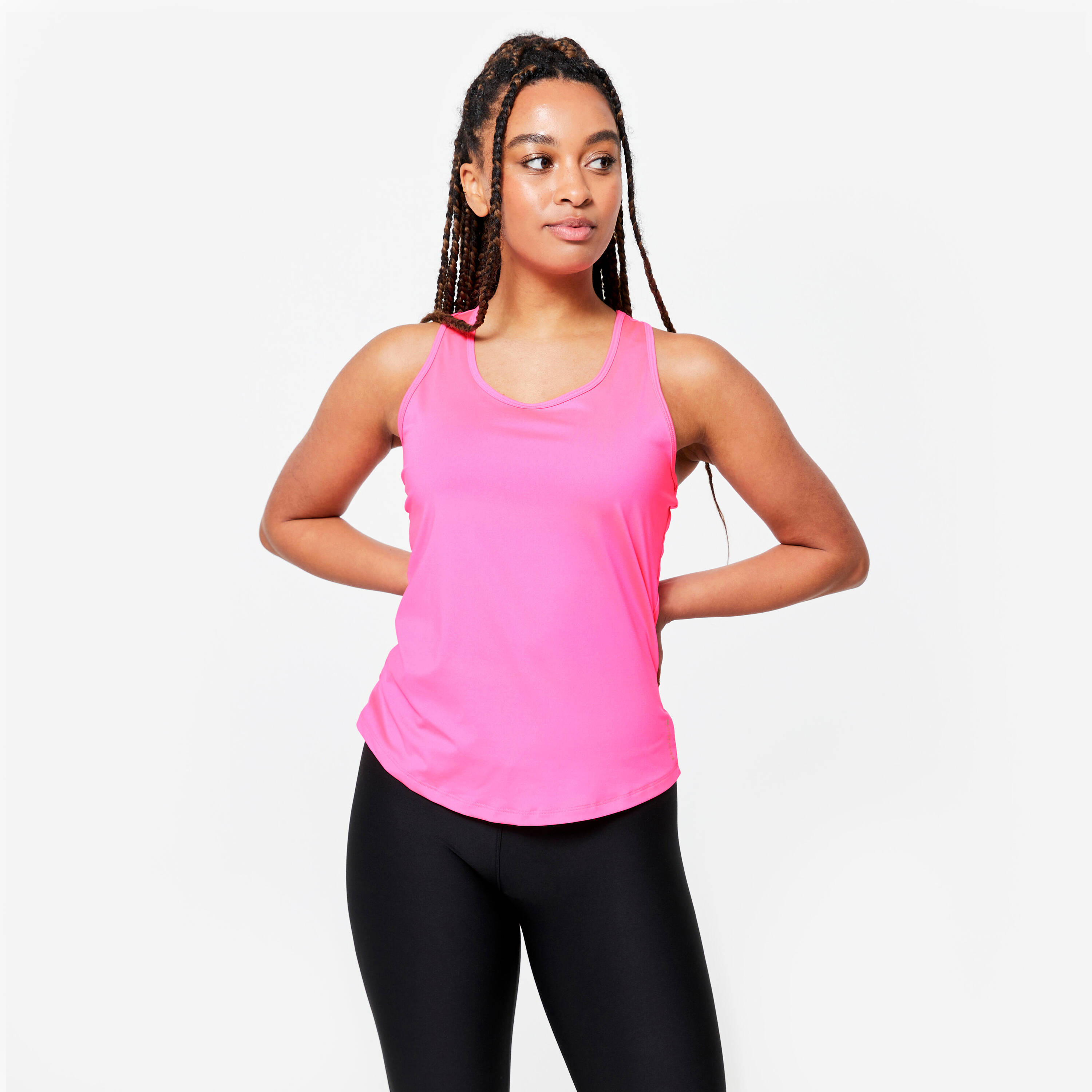Women's Muscle Back Fitness Cardio Tank Top - Neon Pink -  1