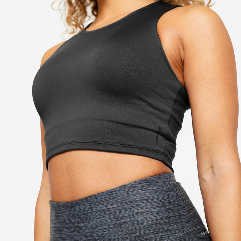 Crop Top Fitness Cardio Damen - schwarz