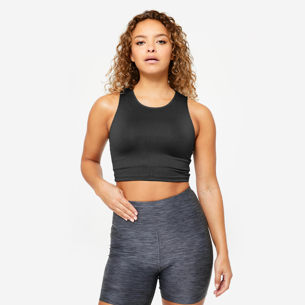 Playera de fitness tipo crop top sin mangas azul para mujer