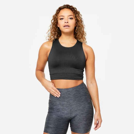 Playera Fitness Cardio Mujer Negro Sin Mangas Crop Top