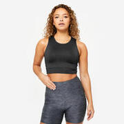 Camiseta Fitness tirantes crop top Mujer Domyos 100 negro