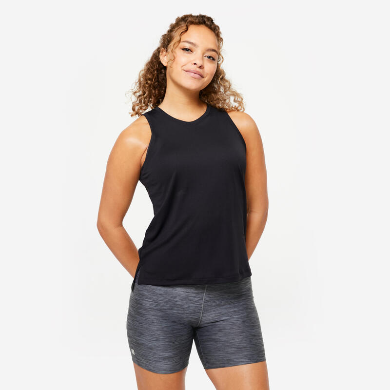 Débardeur de fitness coupe droite femme, noir fumé