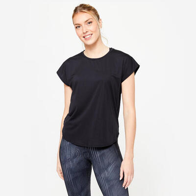T-shirt nera donna fitness 500 loose traspirante