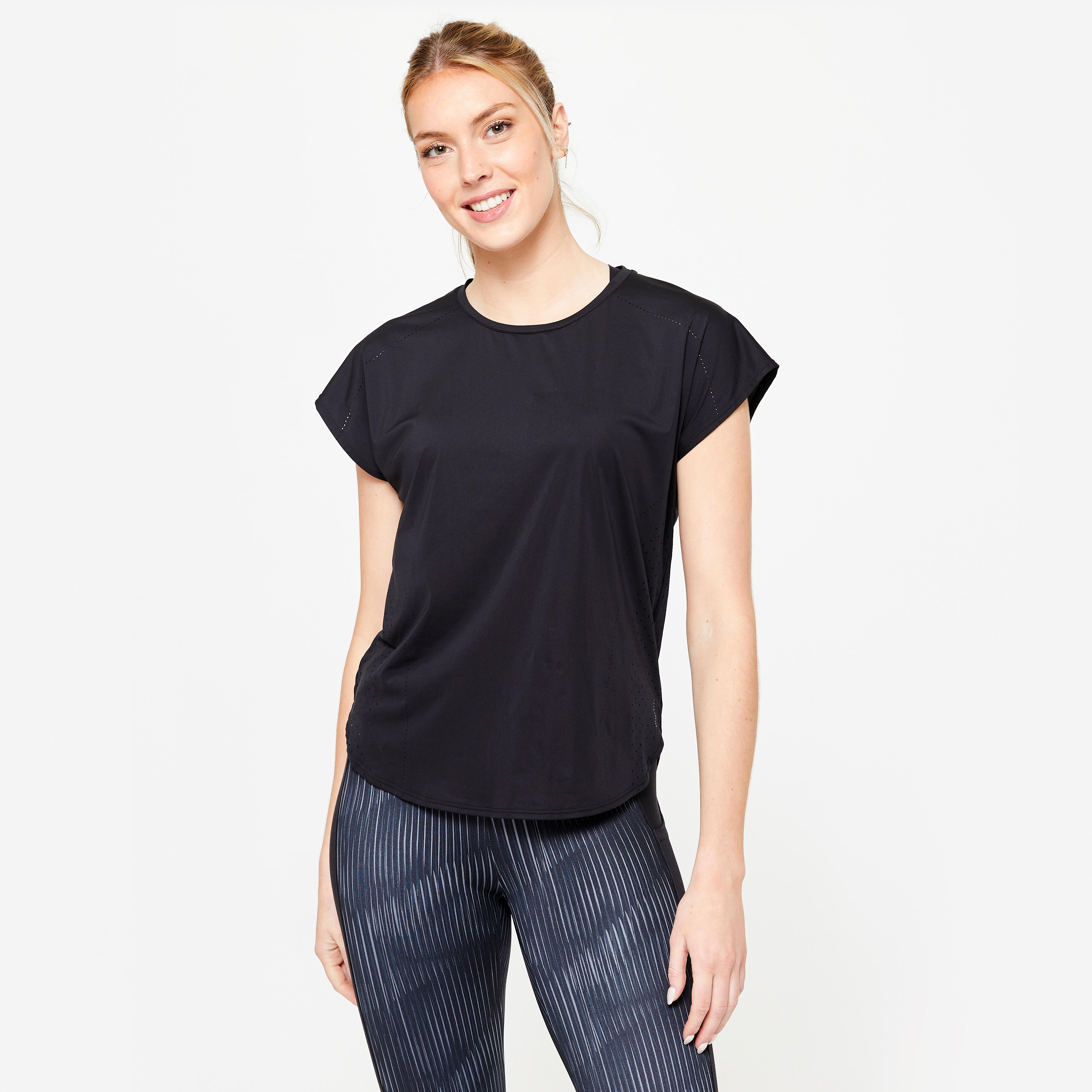 Women's lasercut cardio training loose-fit T-shirt Black