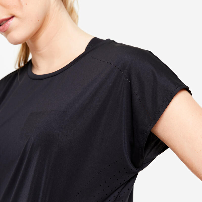 Tricou larg cardio training Negru Damă