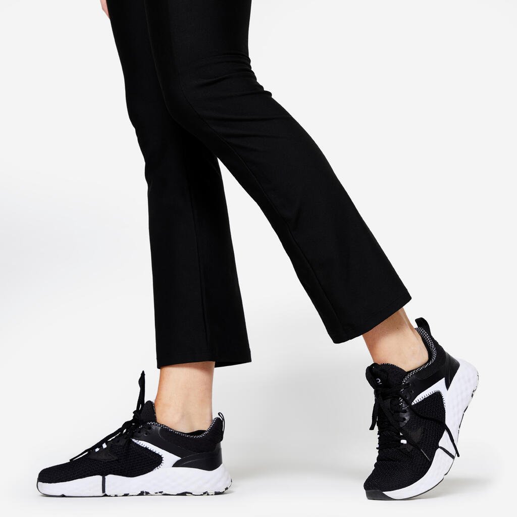 Legging de fitness bas droit femme, noir fumé