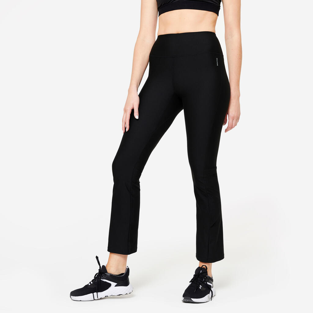 Legging de fitness bas droit femme, noir fumé