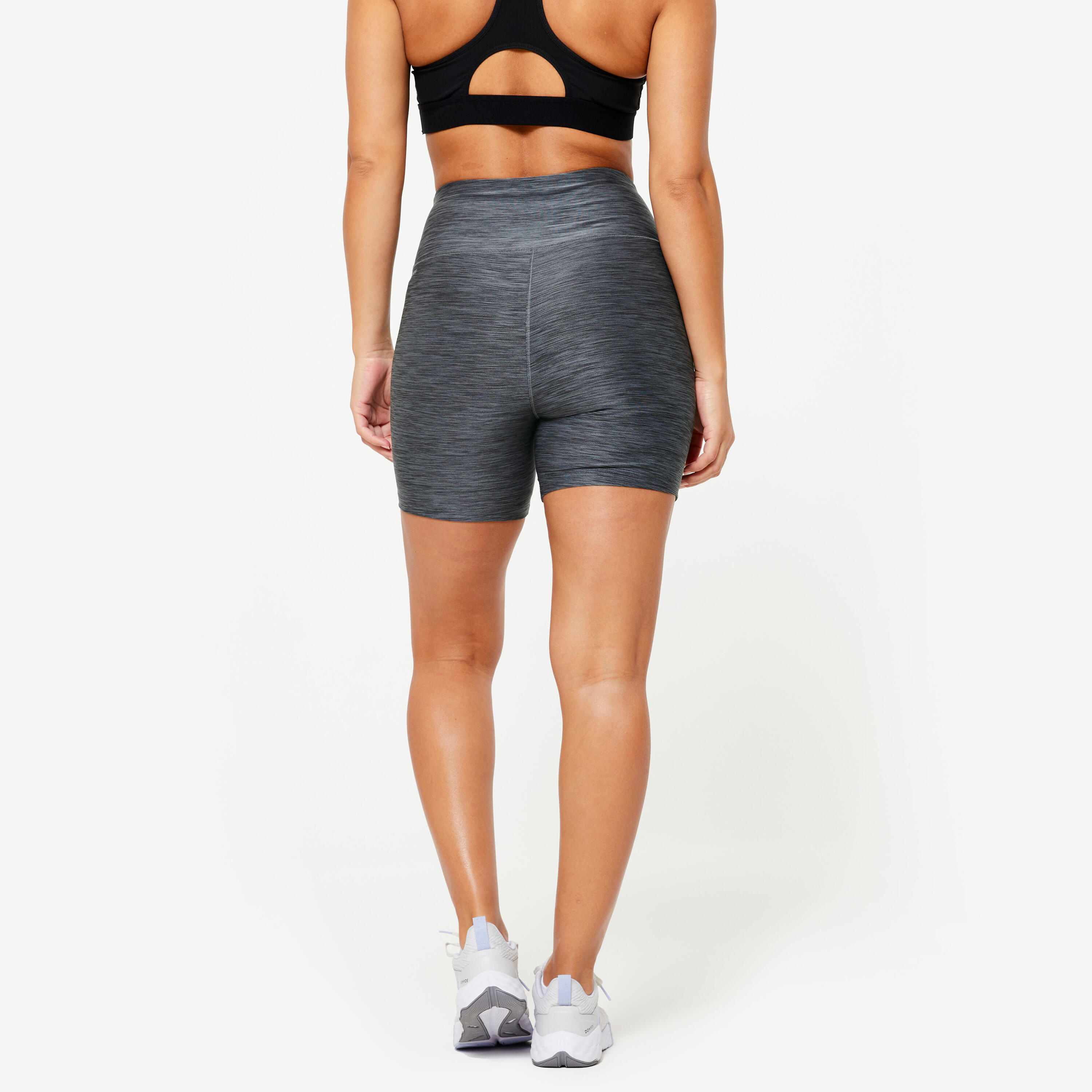 CALZAS CORTAS CARDIO TRAINING MUJER GRIS JASPEADO AJUSTADO 4/5