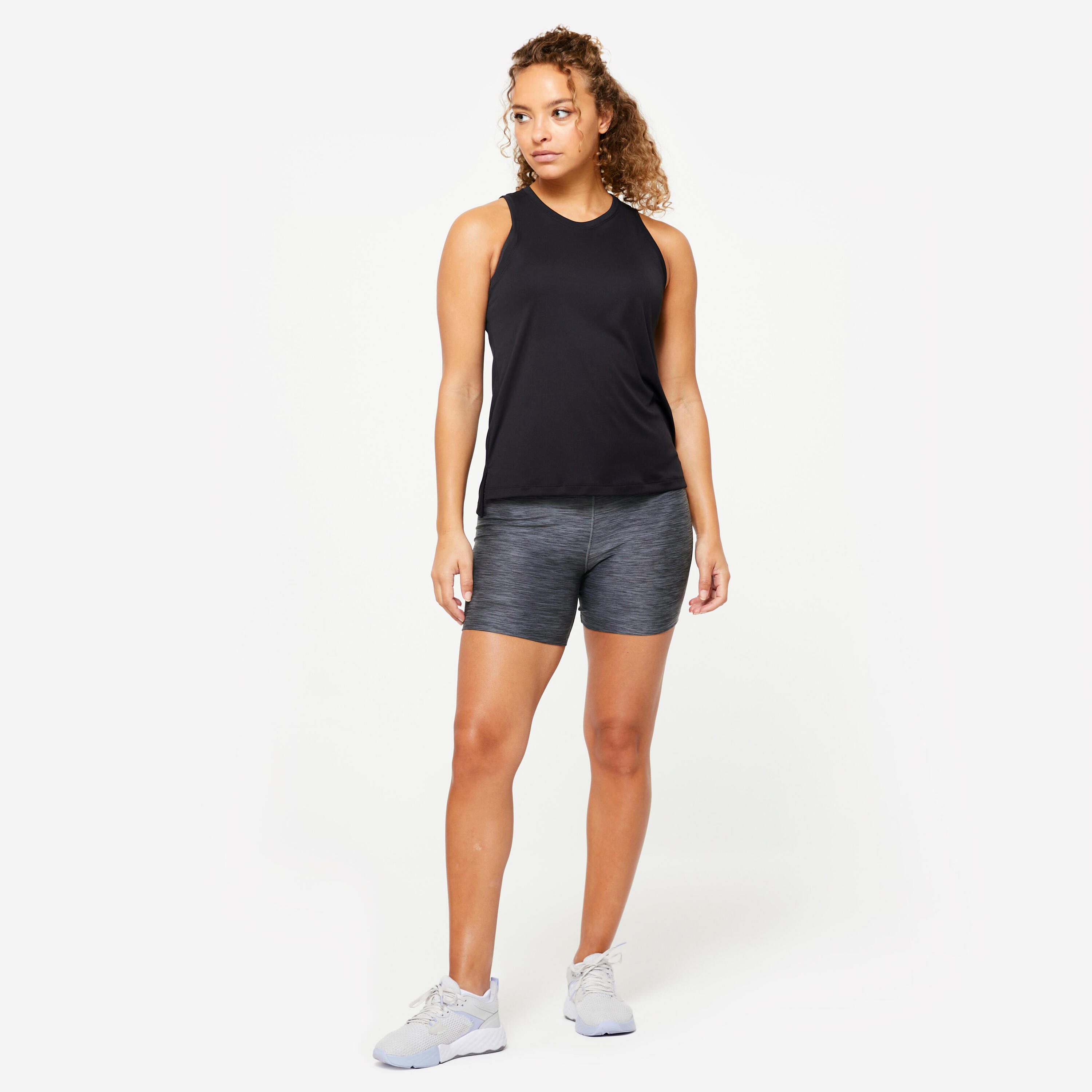 CALZAS CORTAS CARDIO TRAINING MUJER GRIS JASPEADO AJUSTADO 2/5