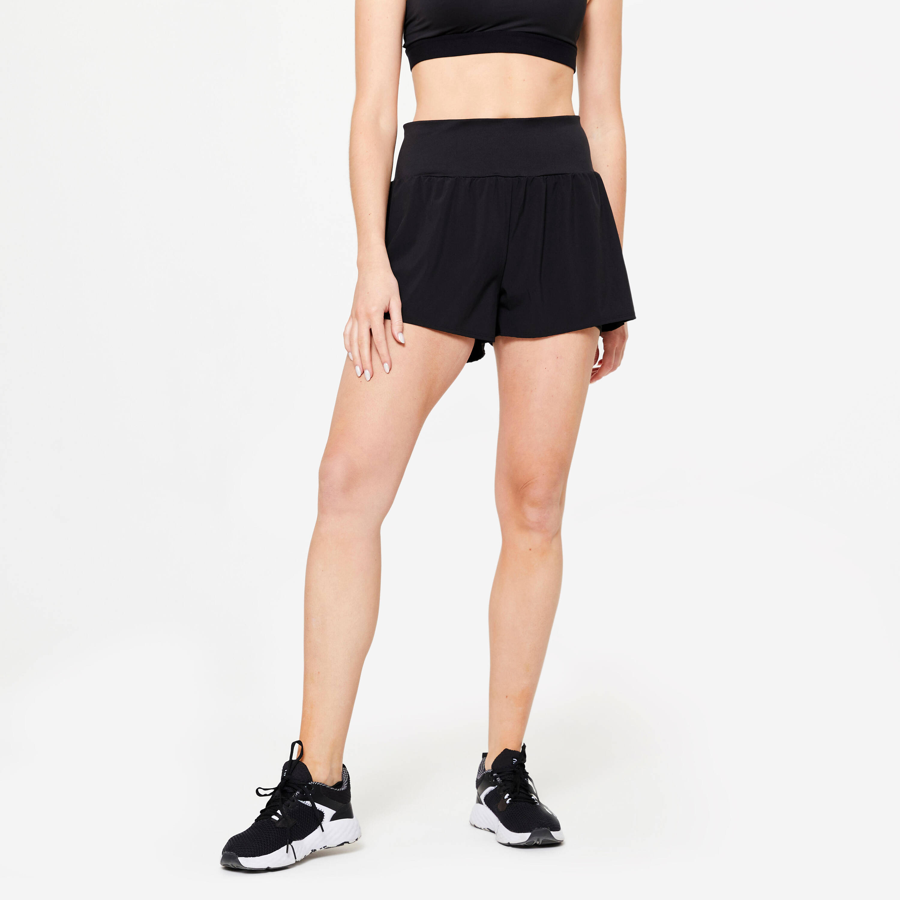 Women's 2-in-1 Fitness Shorts - Black -  1