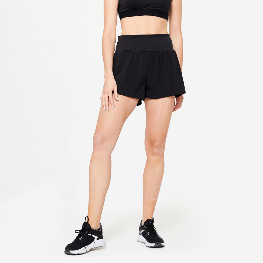 Short 2 en 1 Fitness Cardio Femme Noir