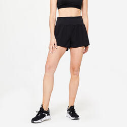 Short 2 en 1 fitness femme, noir