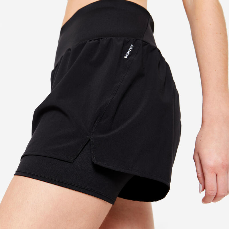 2-in-1-Shorts Fitness Cardio Damen schwarz