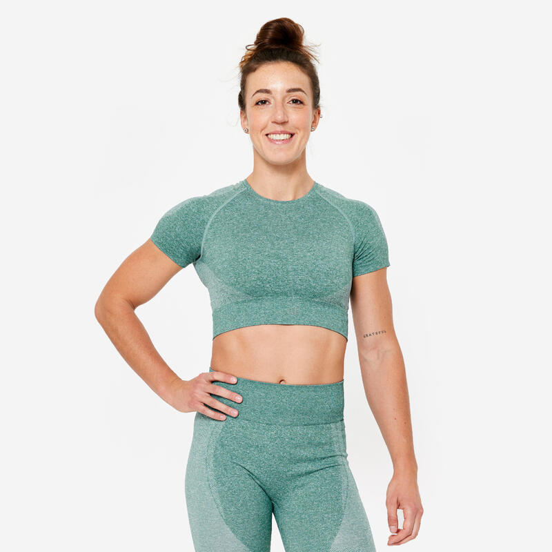 Tee shirt crop top femme - turquoise