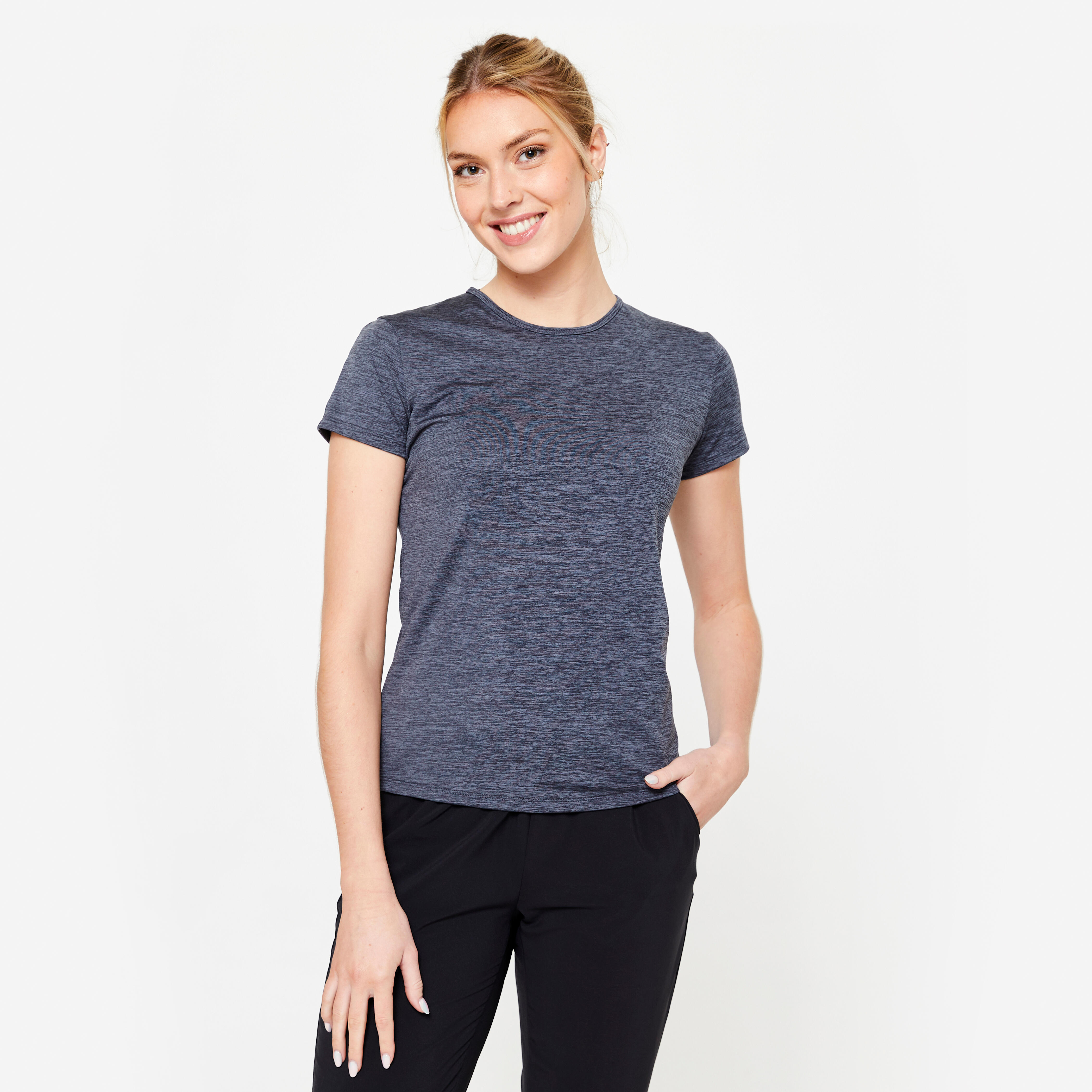 Women's short-sleeved fitness cardio T-shirt Heather grey