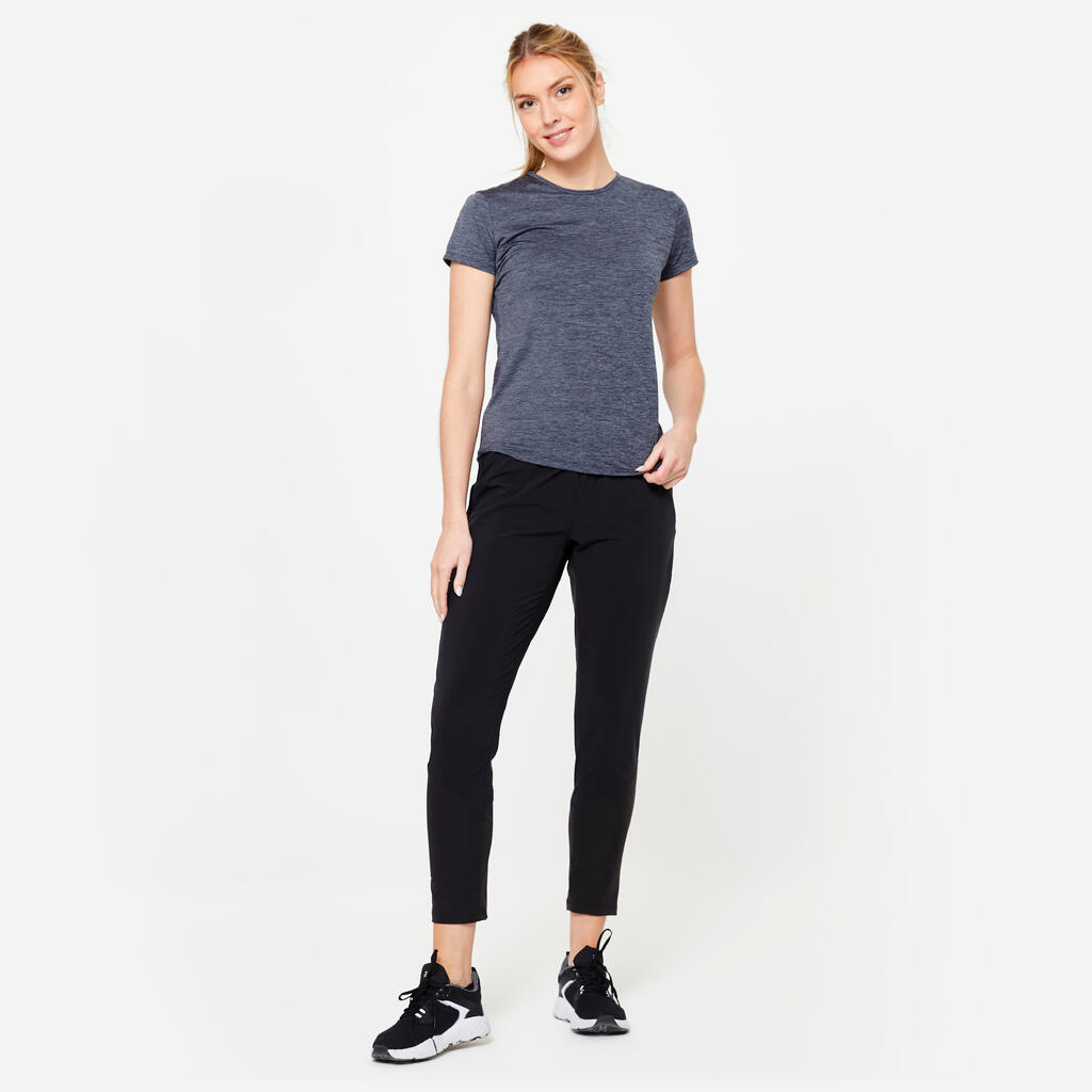 T-shirt manches courtes fitness cardio femme Gris chiné
