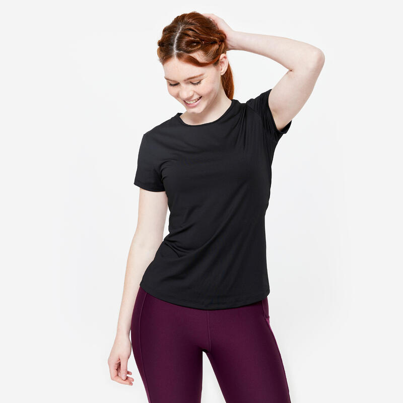 T-shirt de Fitness Mulher 100 Preto