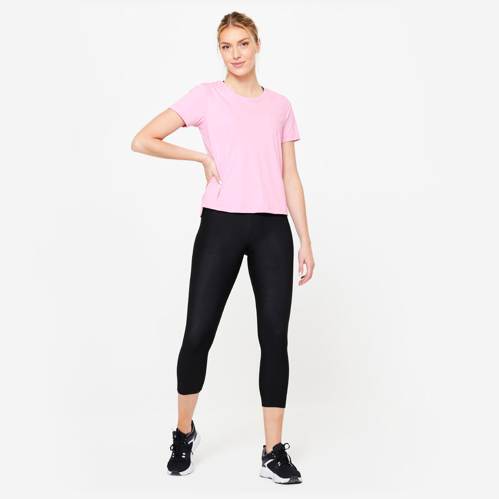 T-shirt manches courtes fitness cardio femme Rose clair