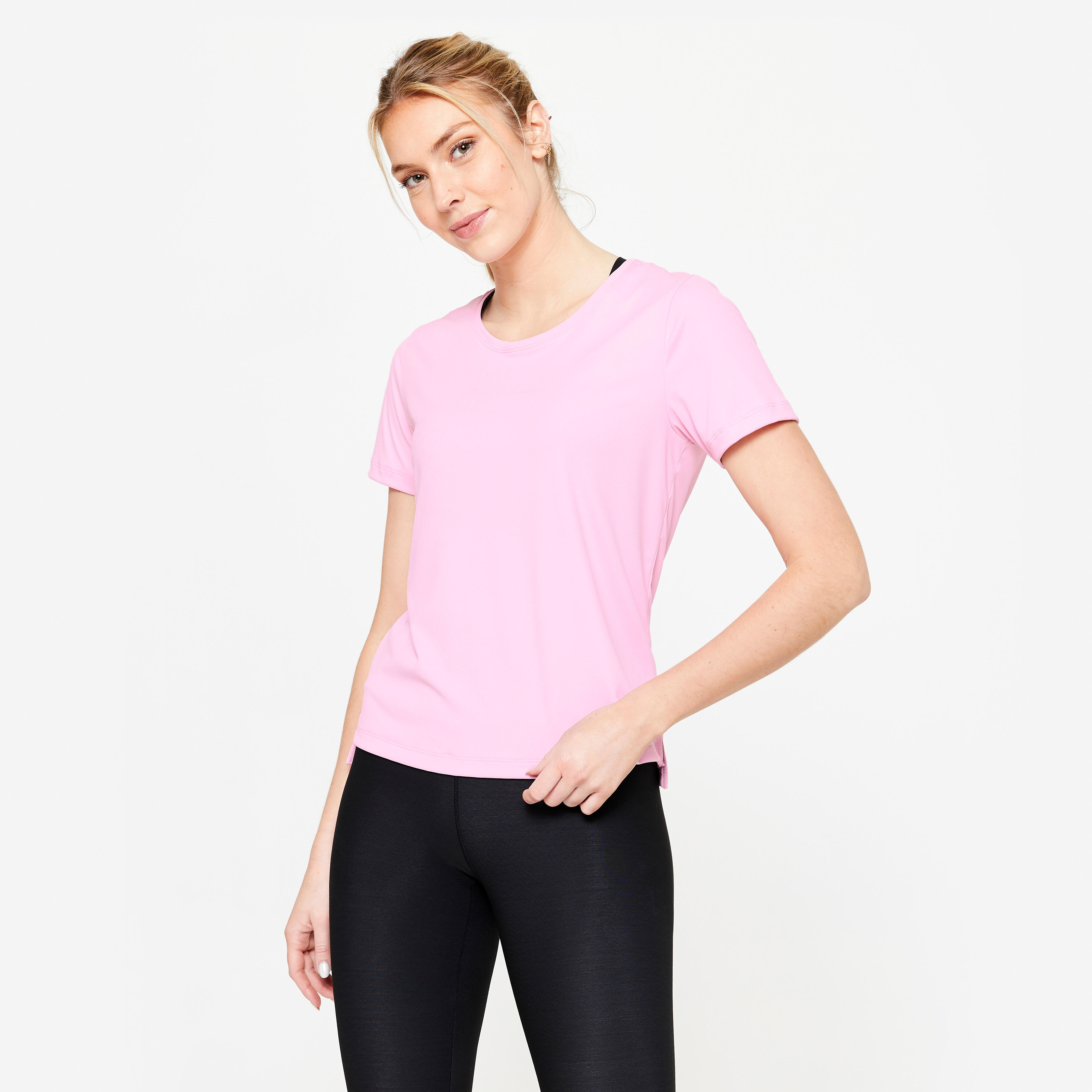 Women's short-sleeved fitness cardio T-shirt Light pink