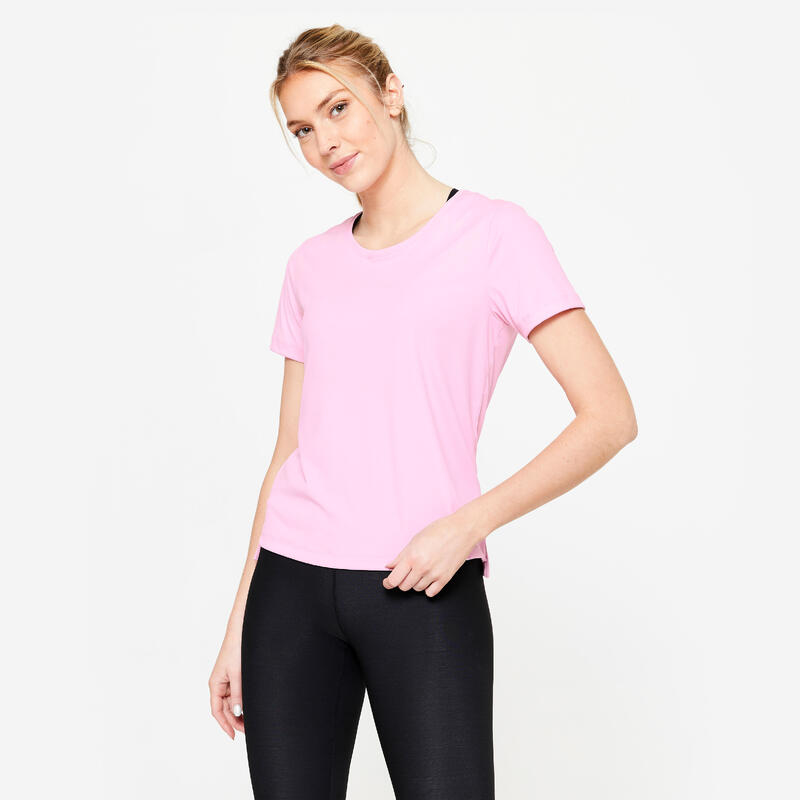 T-shirt fitness manches courtes femme, rose