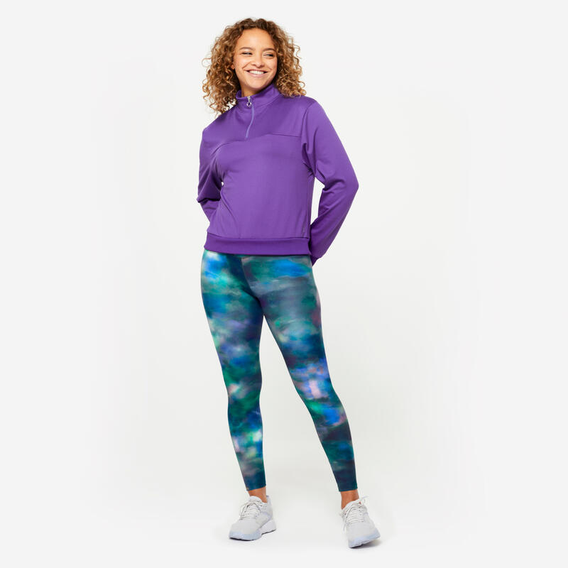 Sweat Manches Longues Col Zippé Fitness Cardio Femme Violet