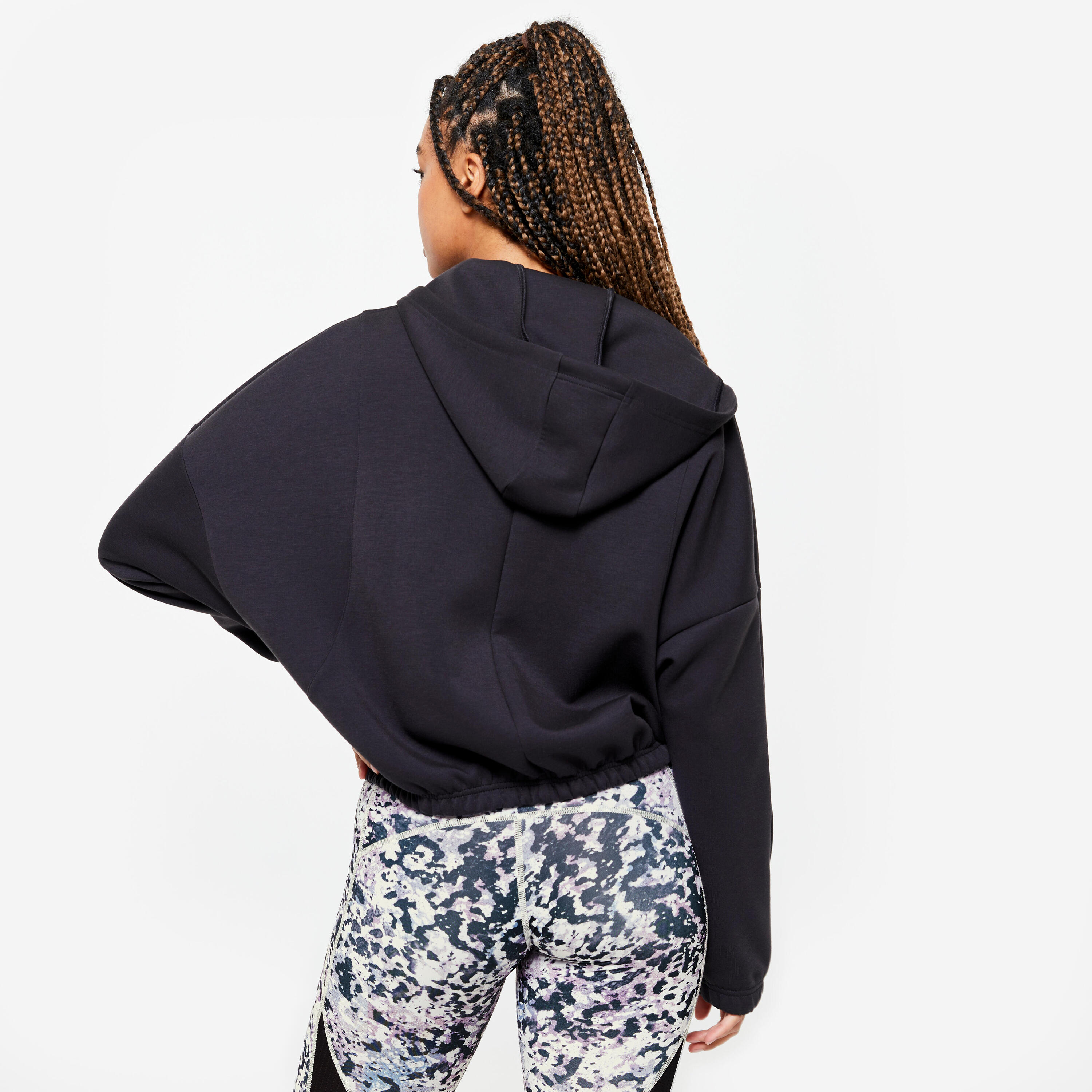 Chaqueta Fitness Mujer Negro Humo Capucha Manga Larga 4/9