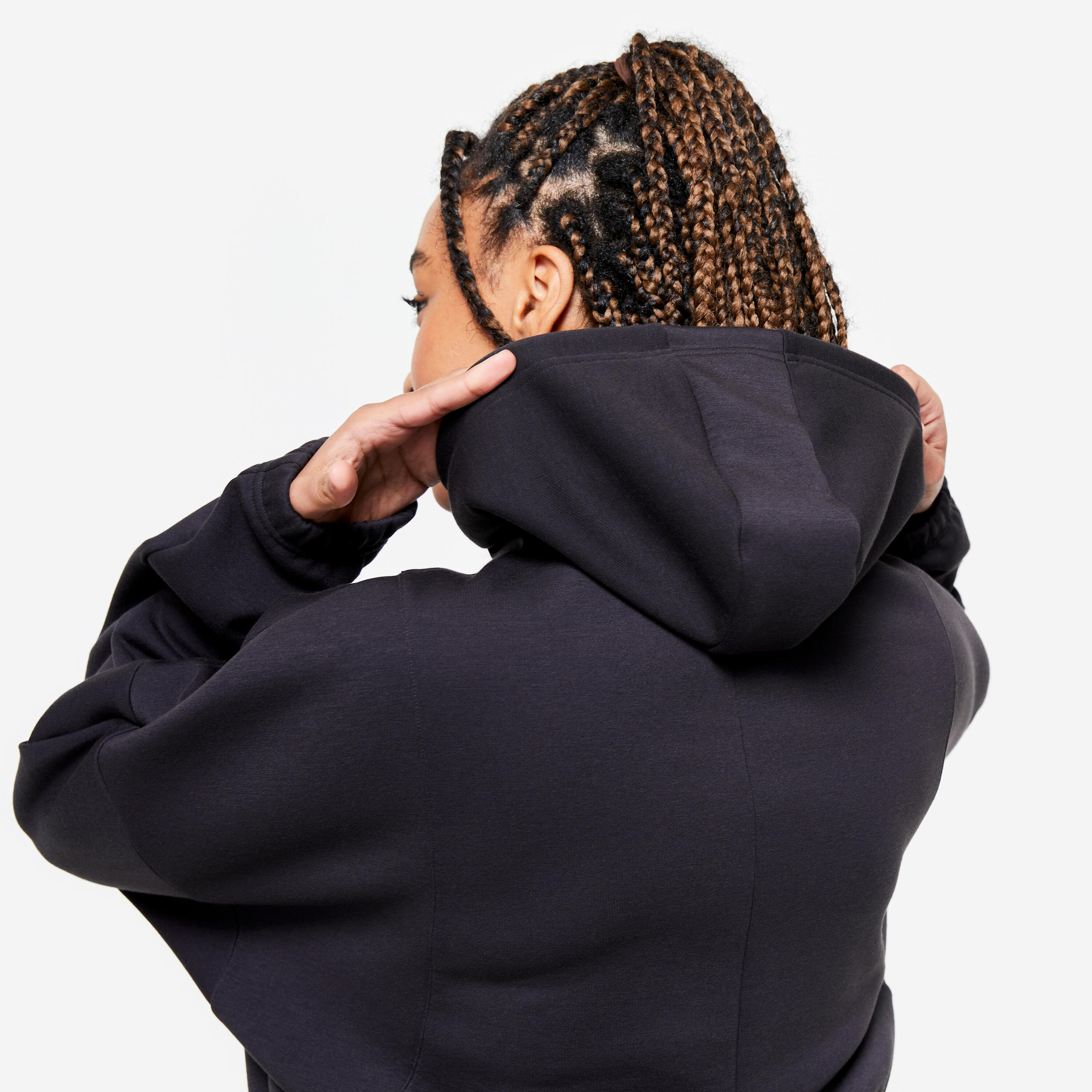 Chaqueta Fitness Mujer Negro Humo Capucha Manga Larga 3/9