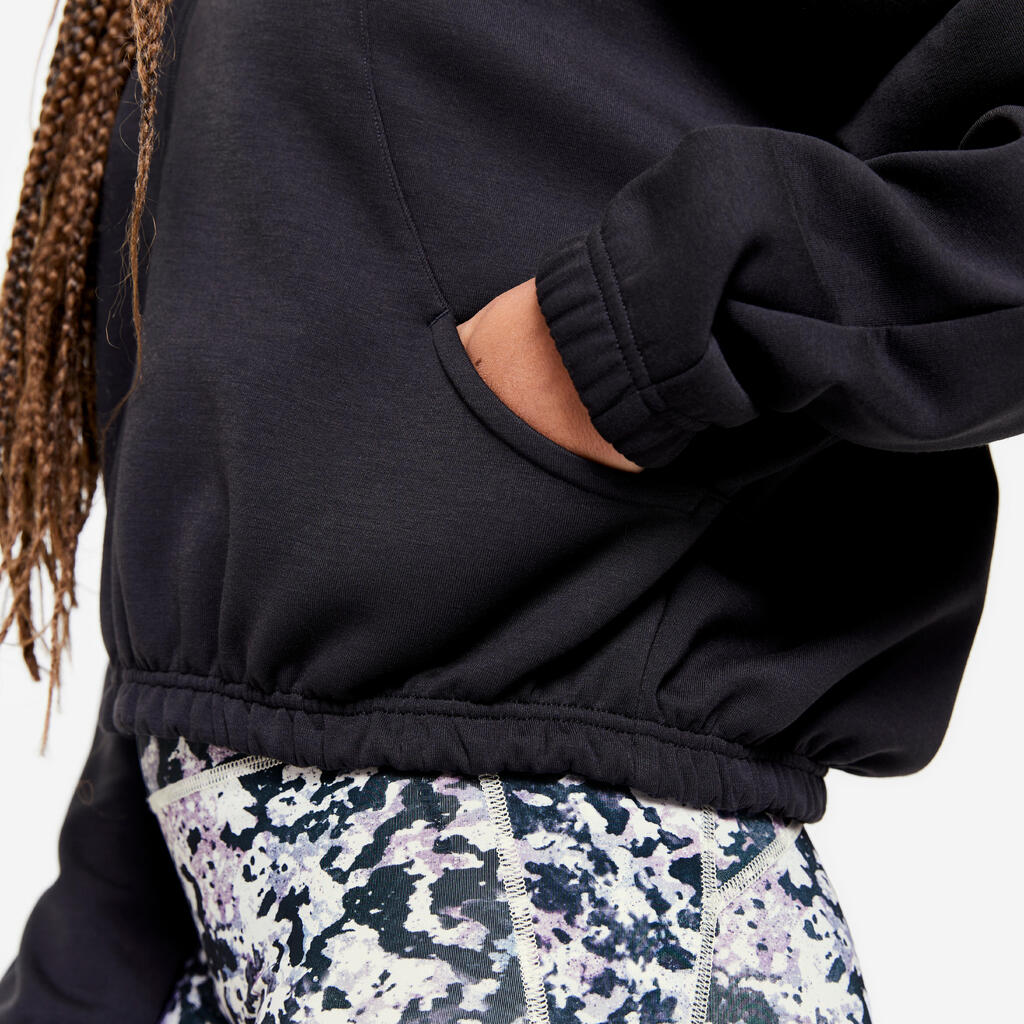 Veste à capuche de fitness manches longues femme, noir fumé