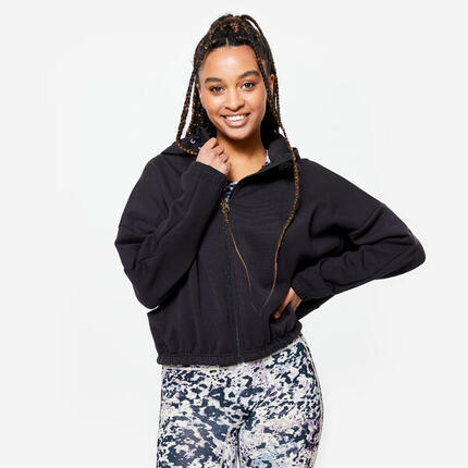 Veste à capuche de fitness manches longues femme, vert émeraude