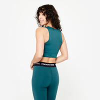 Débardeur crop top fitness femme, vert canard