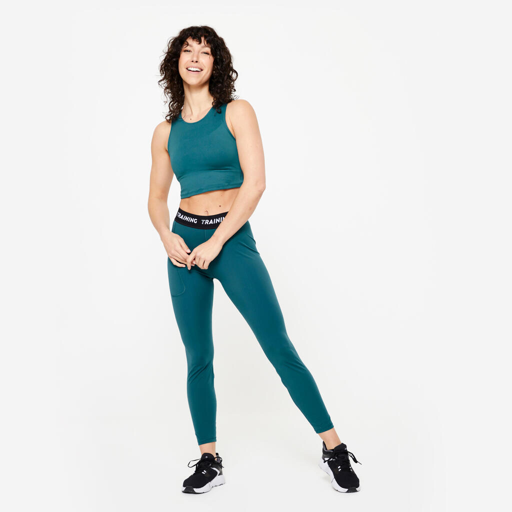 Débardeur crop top fitness femme, vert