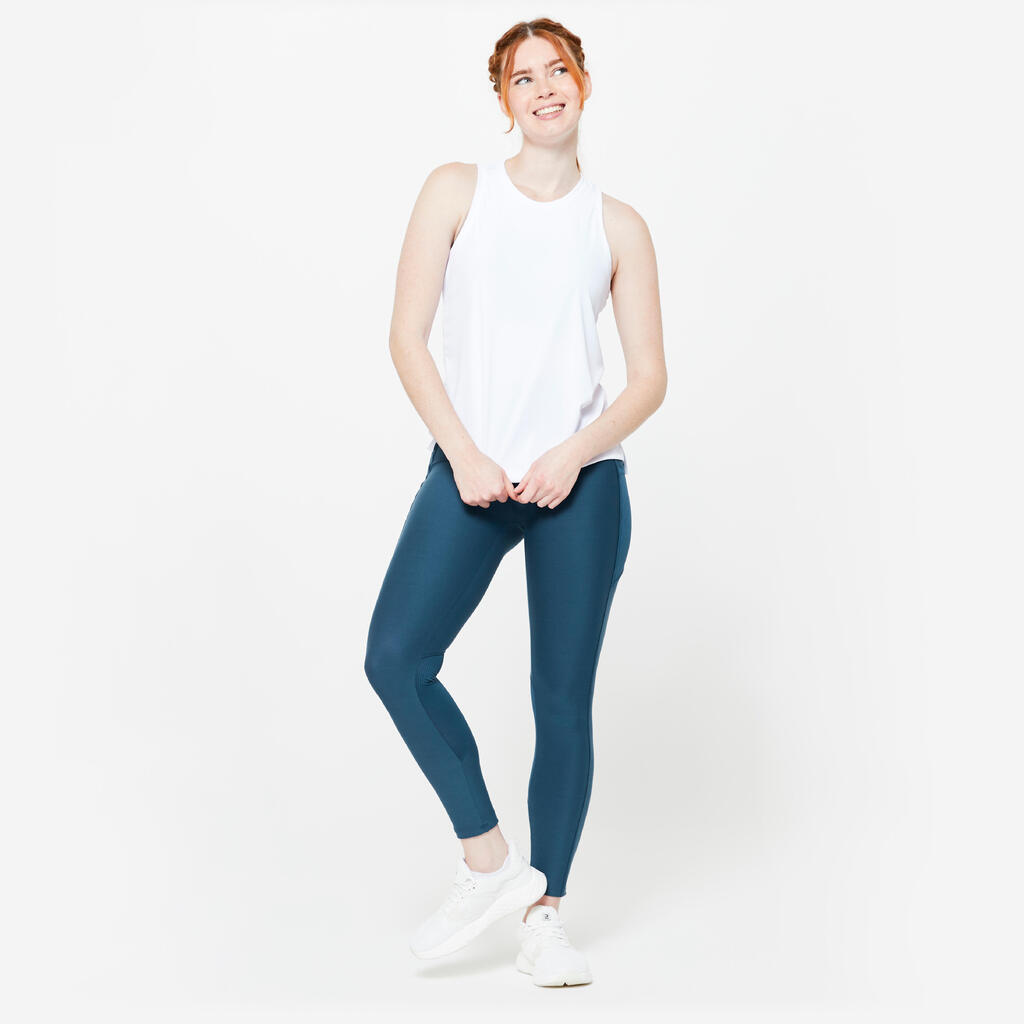 Women's High-Waisted Leggings with Phone Pocket - Blue Grey