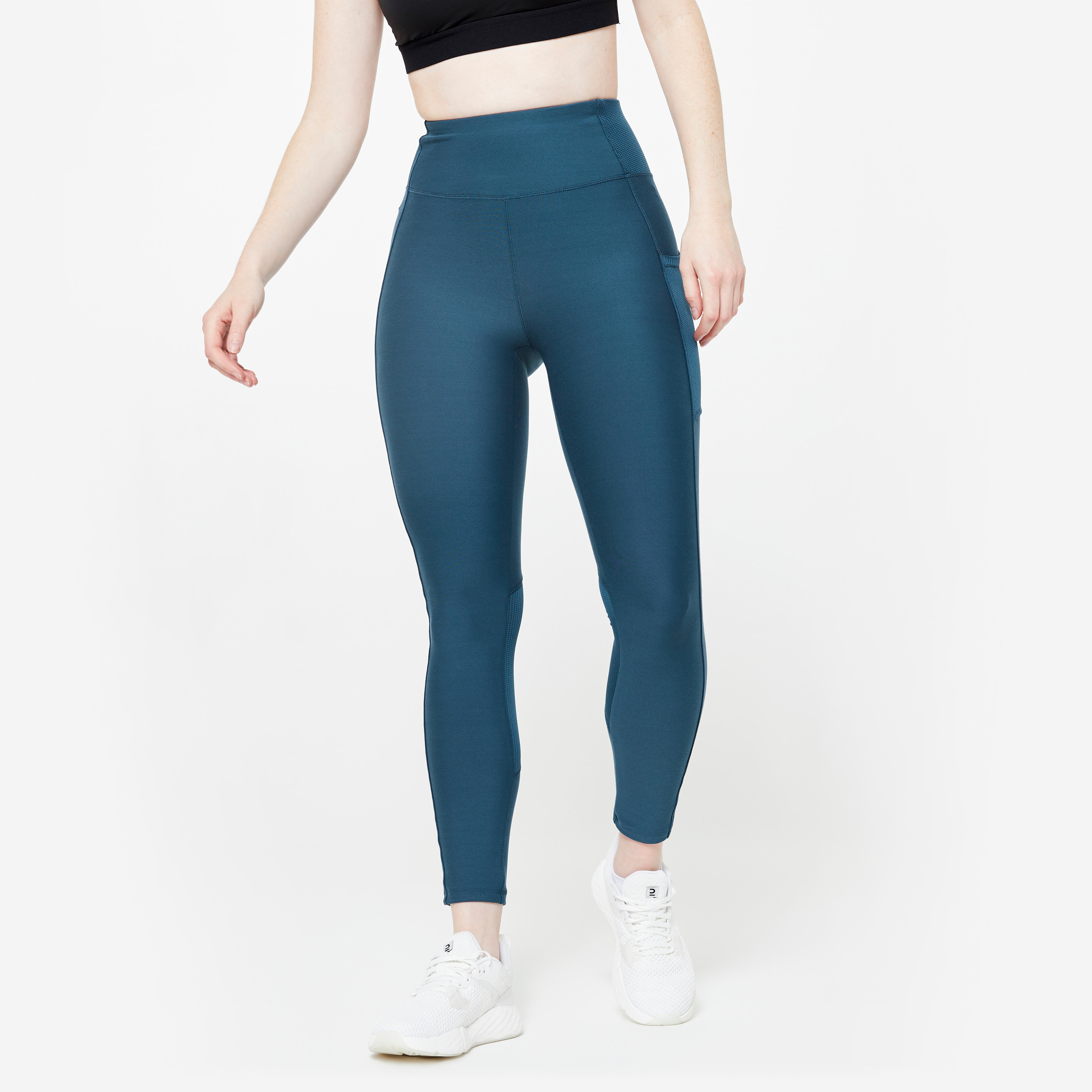 Women's high-waisted leggings with phone pocket - blue-grey