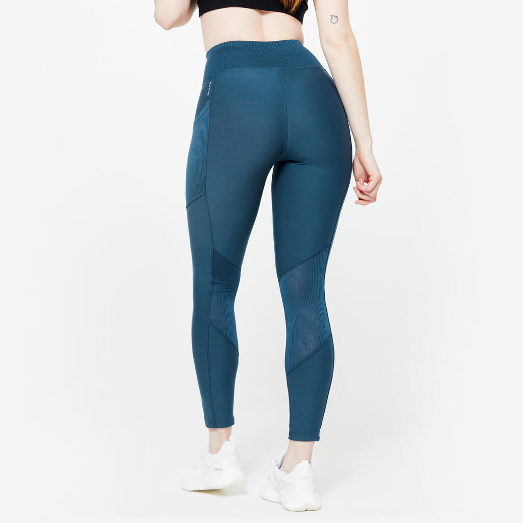 Women's High-Waisted Leggings with Phone Pocket - Blue Grey