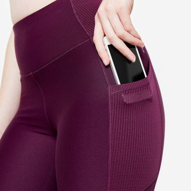 Women's High-Waisted Leggings with Phone Pocket - Plum