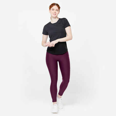 Women's High-Waisted Leggings with Phone Pocket - Plum