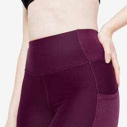 Women's High-Waisted Leggings with Phone Pocket - Plum