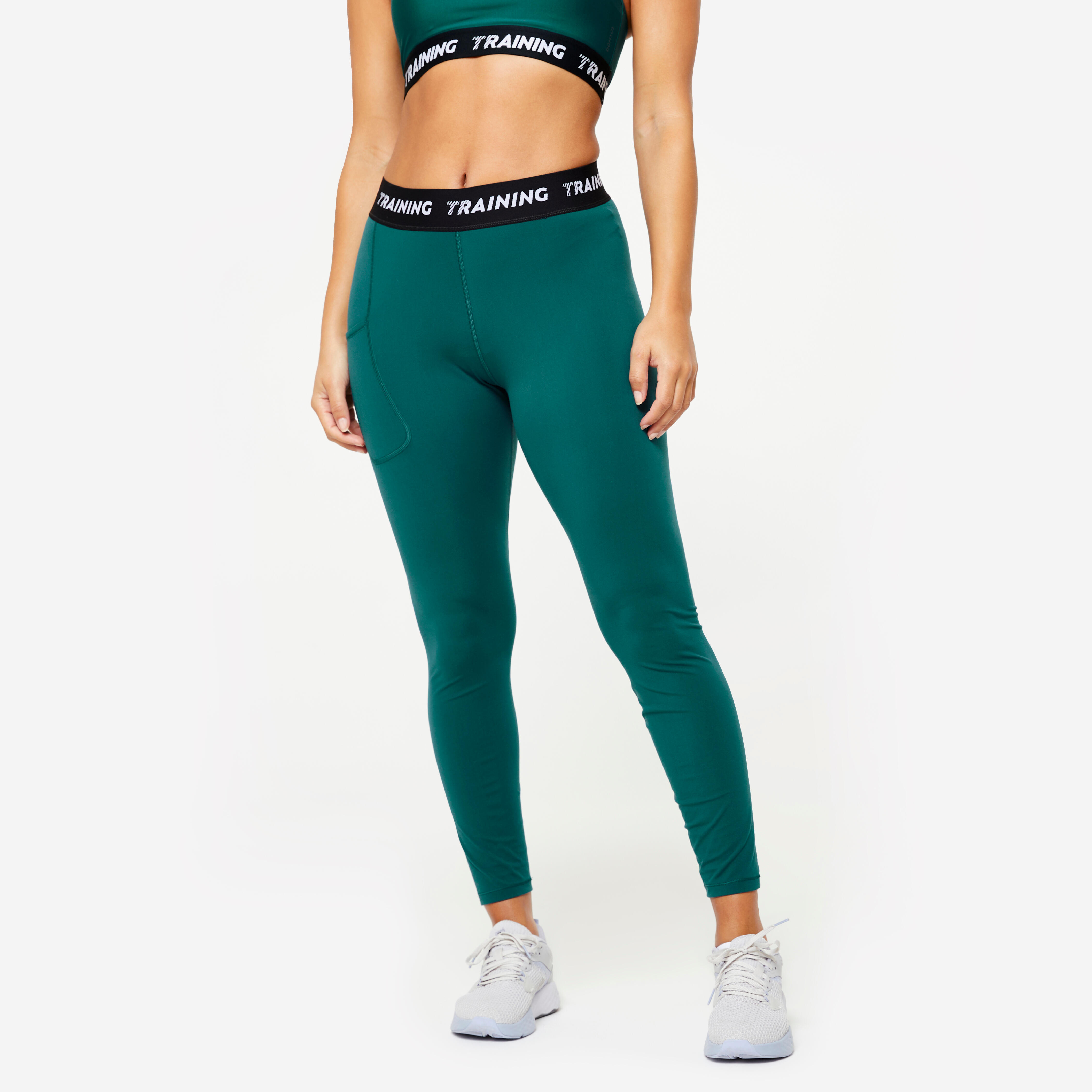 high-waisted leggings with printed belt, turquoise