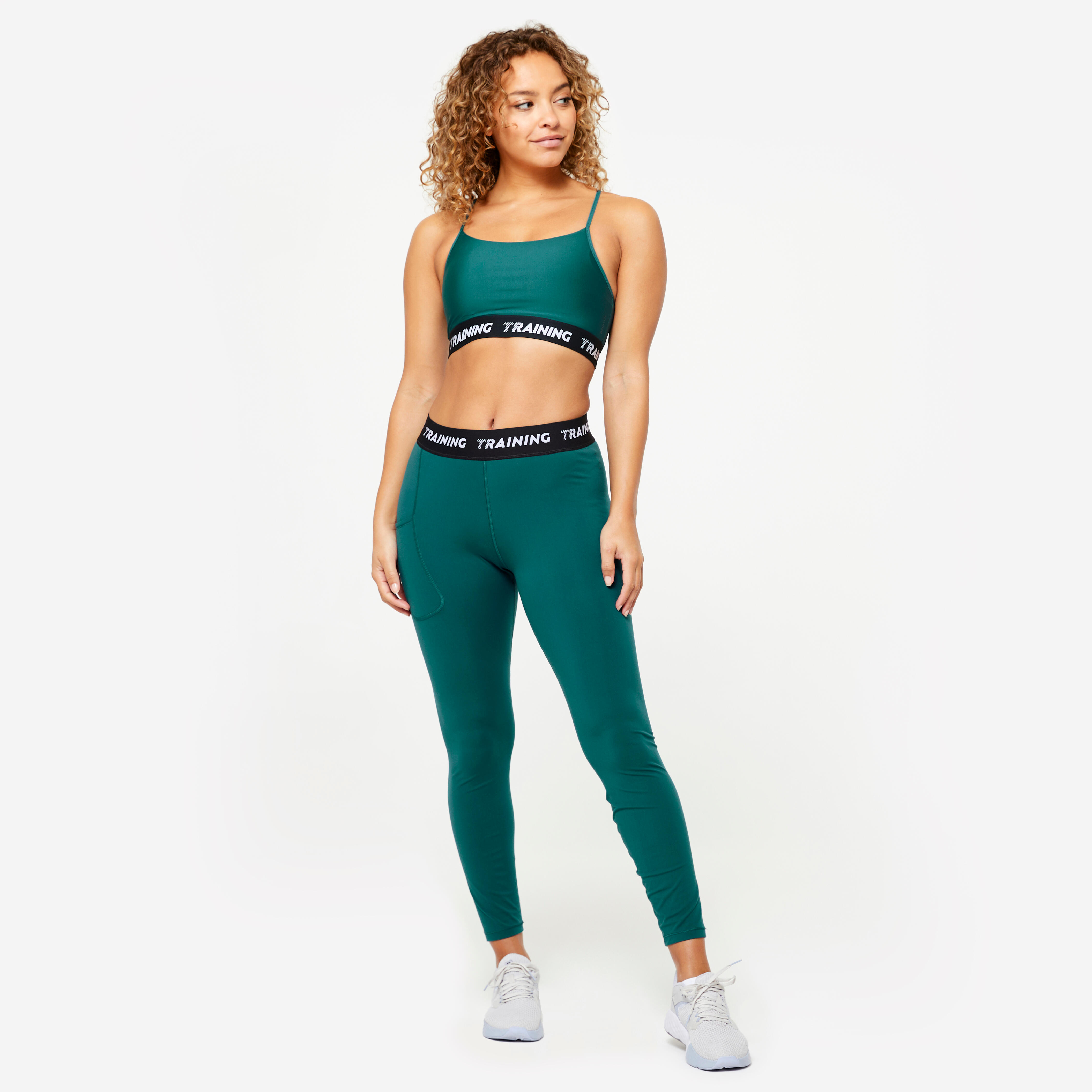 legging taille haute ceinture imprimee femme turquoise Decathlon