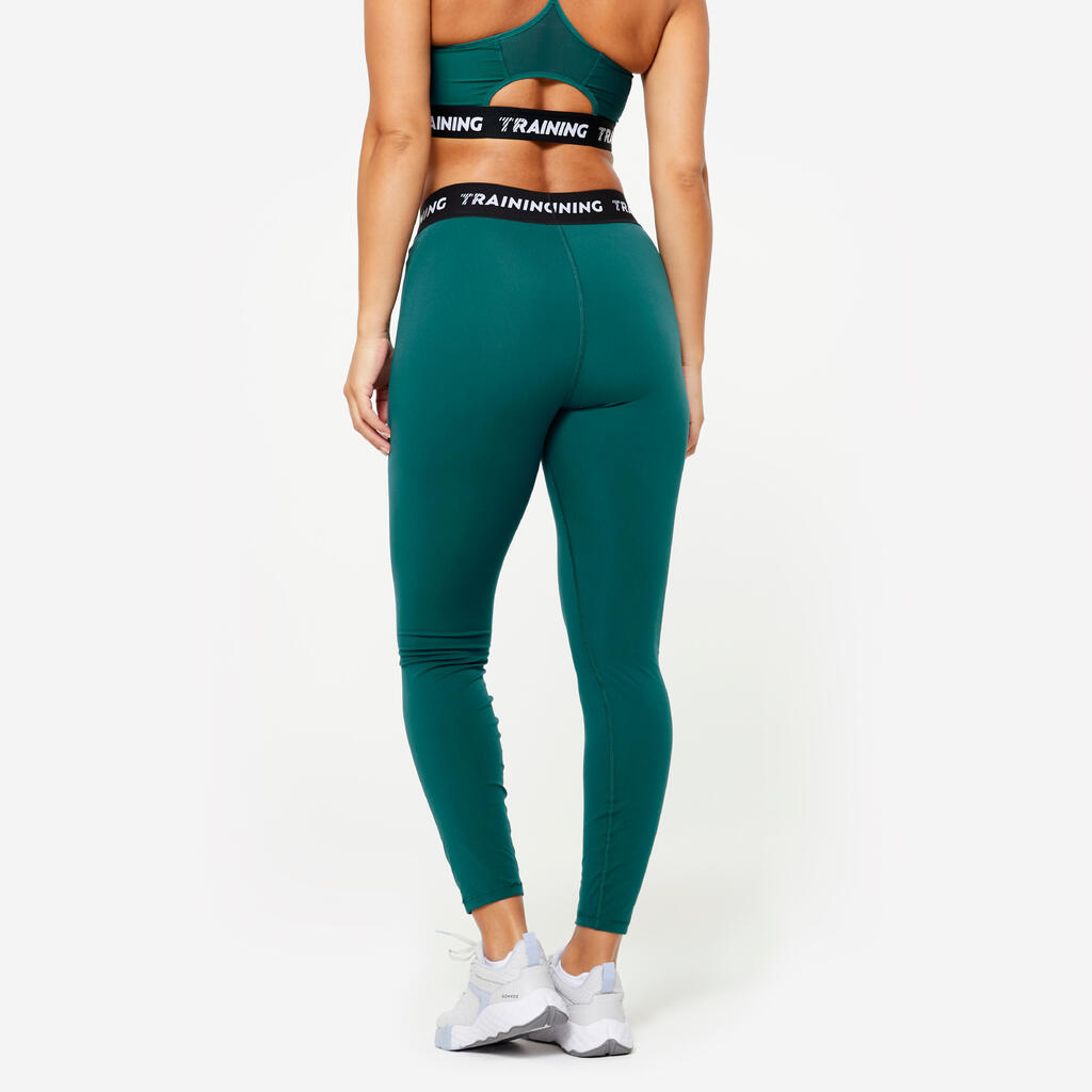 Women's High-Waisted Printed Waistband Leggings - Turquoise