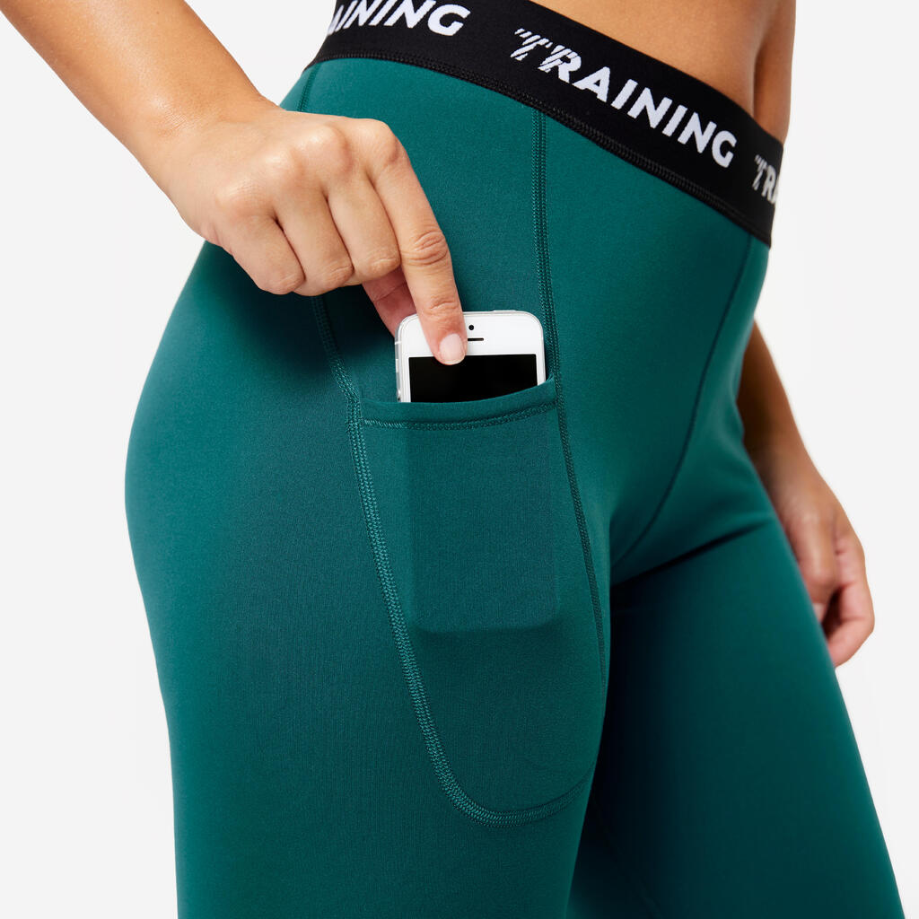 Women's High-Waisted Printed Waistband Leggings - Turquoise